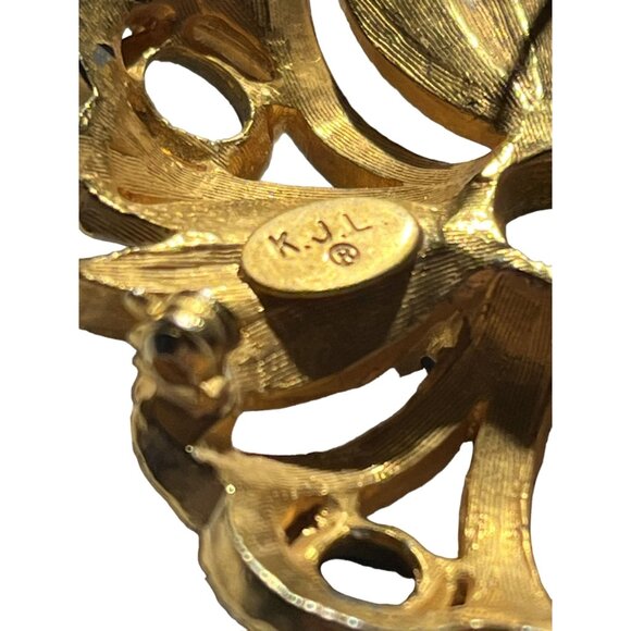 Kenneth Jay Lane KJL Blue & Rhinestone Vintage Square Floral Brooch Signed - Picture 12 of 16